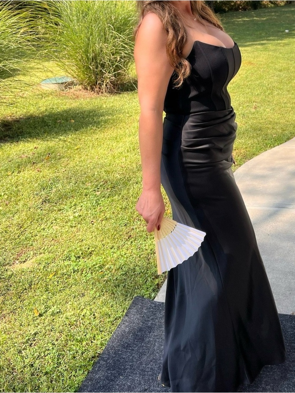 Strapless Black Evening Gown with Sculpted Bodice